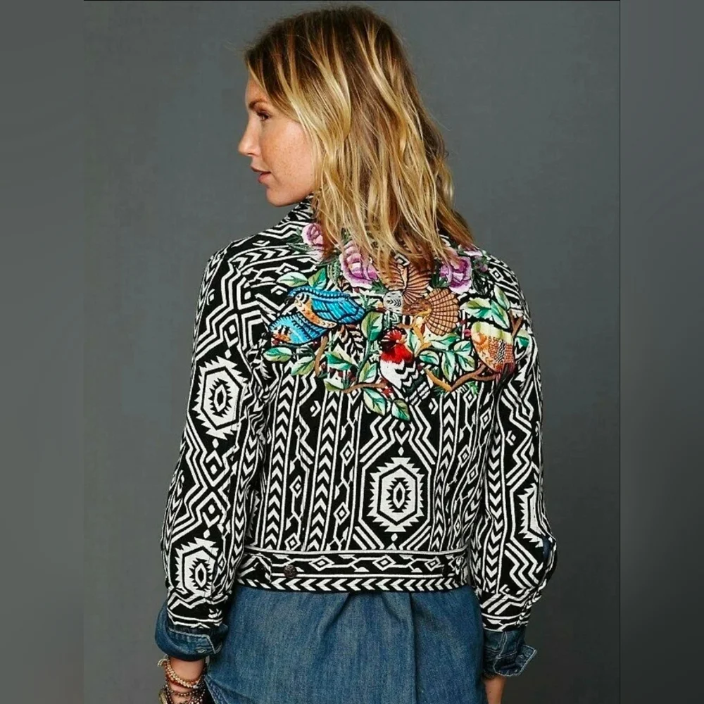 Free People New Romantics Native Whisper Cropped Jacket, Tribal Embroidered - Picture 2 of 11